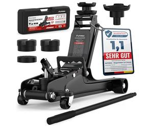 AUTORIA Gato hidráulico 2,5T - Gato hidráulico plano con maleta, 3X revestimiento de goma y adaptador - para coches y vehículos con suspensión baja - hasta 2.500 kg de capacidad de carga