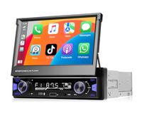 Autorradio Motorsi de un 1 DIN con Carplay, Pantalla Táctil Retráctil HD de 7'', Bluetooth,FM/Am,Retroiluminación Colorida,Ecualizador,Puertos USB y Tipo C Carga Rápida y Cámara de Visión Trasera