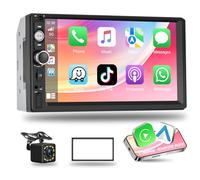 Autorradio para Coche Podofo 2DIN con Carplay y Android Auto, AutorradioBluetooth de 7'' Doble DIN, SWC/FM/Entrada Auxiliar/Luz de Colores, Cámara de Visión Trasera y Marco