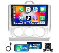 Autorradio Podofo 4G+64G Carplay para Ford Focus Exi MT 2 3 Mk2 Mk3 2004-2011, Pantalla de 9'' con Android Auto, GPS/Bluetooth/Wi-Fi/Control en el Volante/FM/RDS y Micrófono, Color Plateado