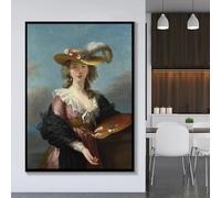 Autorretrato con sombrero de paja de Élisabeth Vigée Le Brun, lienzo impreso, pintura, arte de pared, decoración del hogar (60 x 80 cm, sin marco)