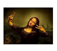 Autorretrato de la Mona Lisa, impresión en lienzo, retrato, arte de pared, pintura divertida, póster, decoración moderna minimalista para el hogar, la oficina y el baño (20x30cm/marco interno)