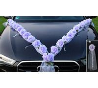 Autoschmuck Decoración para Coche con diseño de Rosas para Novia, Color Lila y Blanco