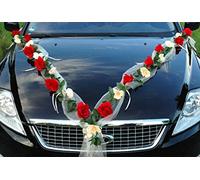 Autoschmuck Decoración para Coche de Rosas de Novia, Pareja, Rosa, decoración para Boda, Coche, decoración para Coche (orquídea roja/Cruzada)