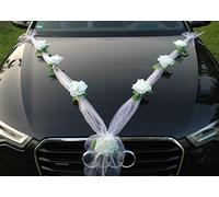 Autoschmuck - Organza M para decorar coches de boda, cinta de organza y rosas, plástico, bianco / bianco