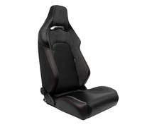 AutoStyle - Asiento deportivo VGR, piel sintética negra + tela gris oscuro/gamuza + costuras rojas - respaldo reclinable de doble cara - incluye toboganes