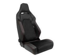 AutoStyle - Asiento deportivo VGR Premium, cuero negro y alcántara + costuras rojas, respaldo reclinable de doble cara, incluye deslizadores