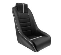 AutoStyle Classic RS - Asiento deportivo de piel sintética color negro y gris, respaldo no reclinable + reposacabezas integrado, incluye toboganes