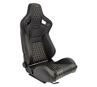 AUTO-STYLE Asiento Deportivo 'AK' - Cuero Artificial Negro + Costuras Amarillas - Respaldo Ajustable de Doble Cara - incl. Correderas
