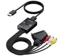 AUTOUTLET Convertidor SCART + RCA a HDMI 1080P, Cambio Relación 4:3/16:9 | AUTOUTLET Adaptador de vídeo analógico a digital con cable HDMI compatible con Wii, PS2, N64, reproductores VHS y DVD