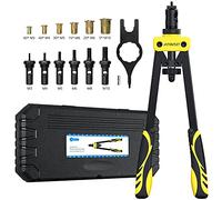 AUTOUTLET Remachadora de Tuercas, 14" Remachadora Profesional, con 150PCS Tuercas de Remache, 6 Mandriles Intercambiables M3 M4 M5 M6 M8 M10, Llave Incorporada, Herramientas de Remachado - Amarillo