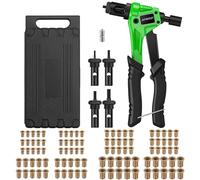 AUTOUTLET Remachadora de Tuercas, 8" Remachadora Manual, con 100PCS Tuercas de Remache, 4 Mandriles Intercambiables M3 M4 M5 M6, Llave Incorporada, Remachadora de Tuerca Profesional - Verde
