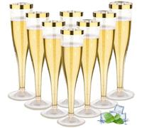 AUTOWNLUX 50 copas de champán de plástico, 150 ml, con borde dorado y purpurina dorada, de plástico, reutilizables, para Mimosa, bar, boda, fiesta, picnic al aire libre