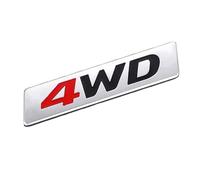 AUTOZOCO Emblema Adhesivo metálico 4WD, Insignia 4WD, Placa 4WD, Apto para Parte Trasera o Lateral Autoadhesiva, Metálico, 8.5 cm x 1.5 cm, Color Plateado Mate con Letras en Color Negro y Rojo Brillo