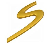 AUTOZOCO Emblema Adhesivo Trasero Letra S, Insignia Letra S, Apto para Parte Trasera Autoadhesiva, Compatible con Porsche, Pegatina Letra S, Adhesivo Letra S, Plástico, Dorado Brillo