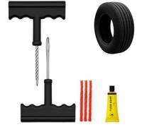 AUTOZOCO Kit Repara pinchazo, Kit de Reparación de Pinchazos, Set de Parches para Ruedas, Paquete de Reparación de Cámaras, Kit Emergencia Ruedas, Incluye 3 Mechas, 2 Herramientas en T + Vulcanizante
