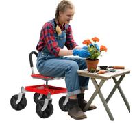 Autrfso Taburete de jardín con ruedas, altura regulable 51 - 61 cm, giratorio 360°, soporta 150 kg, con bandeja para herramientas, ideal para personas mayores, jardineros y problemas de espalda