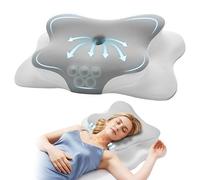 Autsel Almohada Cervicales y Cuello Viscoelástica con Diseño Mariposa - Almohada Ortopédica para Aliviar Dolor, 2 Alturas (11/13cm), Ideal para Dormir de Lado, Boca Arriba y Abajo, Gris Claro-Blanco