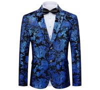 Autsel Blazer para Hombre de Lentejuelas Chaqueta Elegante con Purpurina Dorada Blazers Casual de Boda Azul S