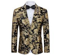 Autsel Blazer para Hombre de Lentejuelas Chaqueta Elegante con Purpurina Dorada Blazers Casual de Boda Dorado M