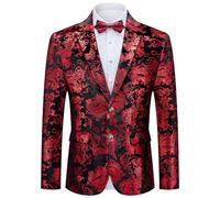 Autsel Blazer para Hombre de Lentejuelas Chaqueta Elegante con Purpurina Dorada Blazers Casual de Boda Rojo S