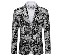 Autsel Blazer para Hombre de Lentejuelas Chaqueta Elegante con Purpurina Dorada Blazers Casual de Boda Plateado S