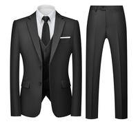 Autsel Trajes para Hombre Slim Fit de 3 Piezas Vestido de Novia Elegantes Suits Negocio Boda Blazer Chalecos Pantalones Negro XL