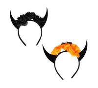 AUTSUPPL 2 Piezas Diadema Cuernos Halloween con Calavera y Flores Accesorios para Cabello Unidades para Adultos para Fiestas y Disfraces