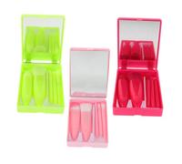 AUTSUPPL 3juegos Brochas de Maquillaje de Viaje Brocha Multifuncional para Base y Sombra de Ojos Herramientas Cosméticas Portátiles con Estuche y Espejo para Mujeres y Niñas