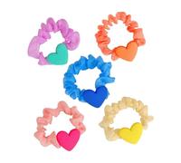 AUTSUPPL 5 Coleteros Elásticos Cabello Dije de Corazón, Tamaño Estándar, Tela y Resina, Colores Variados, para Niñas y Mujeres, Uso Diario y Fiestas