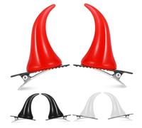AUTSUPPL 6 Piezas Pinzas de Cuerno Demonio para Cabello Clips Decorativos de Resina Ligeros para Halloween Accesorios Cosplay Negro Blanco y Rojo