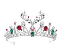 AUTSUPPL Aro de Navidad Redondo Astas de Hadas Tiara de Reina Hecha de Material de Metal Adornos de Astas Navideñas Gemas de Imitación y Perlas Sintéticas Accesorios para Cabello Navideños