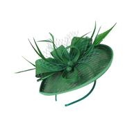 AUTSUPPL Banda Cabello Flores y Velo de Malla Verde, Accesorio para Fiesta y Boda, Diadema Ligera de Lino Imitado para Mujeres y Amigas