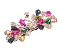 AUTSUPPL Clip Cabello Forma de Pavo Real y Gemas de Imitación, Pinza de Resorte Metálica para Coletas y Eventos Formales