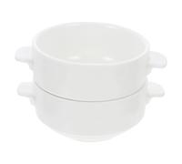 AUTSUPPL Cuencos de Cerámica para Sopa con Asas, 2 Piezas, Color Claro con Finas Vetas, Tamaño Adecuado para Desayuno y Postres, Utensilios de Cocina Multiusos para Hogar y Restauración