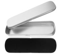 AUTSUPPL Estuche Metálico para Lápices Rígido Tapa Tamaño Pequeño Color Negro y Plata Set de 2 Unidades Caja Compacta para Bolígrafos y Material Escolar Adecuado para Organización y