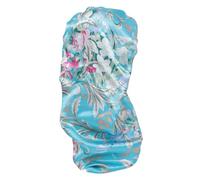 AUTSUPPL Gorro de Dormir Satén para Mujer con Banda Elástica Ancha Cuidado del Cabello Protector para Cabello Rizado Trenzas y Extensiones Color Azul con Flores Rosa Cómodo y Suave