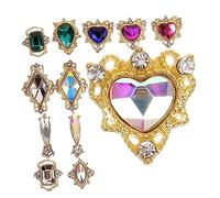 AUTSUPPL Juego de Gemas para Uñas en Forma de Corazón de Cristal Metálico 12 Compartimentos para Decoración y Embellecimiento de Uñas en Varios Colores