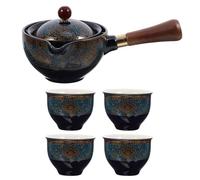 AUTSUPPL Juego de Té de Cerámica Azul y 1 Tetera Filtro y 4 Tazas Tamaño Mediano para Hogar y Viaje, Vajilla Tradicional China para Servir Té, Herramienta Práctica para Infusiones