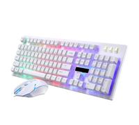 AUTSUPPL Juego de Teclado y Ratón para Juegos USB Cable, Teclado Mecánico de 104 Teclas y Ratón de 4 Teclas, Diseño Iluminado, Blanco, para Oficina y Café