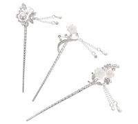 AUTSUPPL Palillos Chinos Cabello Vintage de Aleación de Zinc Borlas, Pasadores para Moño Elegantes y Horquillas Pelo Plata, 3 Piezas, No Se Caen ni Desvanecen, Perfectos para Citas