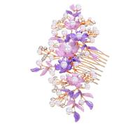AUTSUPPL Peineta Lateral para Novia Color Morado Flores Pintadas y Aleación Accesorio Cabello Perlas y Gemas de Imitación Peine para Mujeres y Niñas en Bodas y Eventos Obsequios