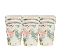 AUTSUPPL Vasos de Papel Desechables Flamenco para Fiestas Hawaianas, 18 Unidades, Diseño Tropical Color Rosa, Vasos para Bebidas de Verano y Decoración Fiesta Luau