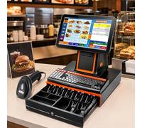 AUTUMFLATGAO Caja Registradora para Comercios Y Restaurantes, Tpv Tactil 15,6" con Cajón Portamonedas, Lector De Códigos De Barras, Impresora De Tickets 58mm Integrada, 8GB RAM, SSD 128GB Black