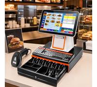 AUTUMFLATGAO Caja Registradora para Comercios Y Restaurantes, Tpv Tactil 15,6" con Cajón Portamonedas, Lector De Códigos De Barras, Impresora De Tickets 58mm Integrada, 8GB RAM, SSD 128GB White