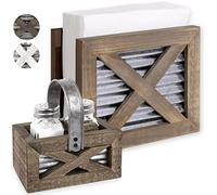 Autumn Alley Servilletero de granja y adorable juego de salero y pimentero de granja con soporte de madera, cocina occidental, metal galvanizado, servilletero rústico vertical, decoración rústica de