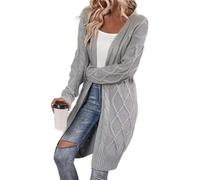 Autumn and winter hot selling solid color long loose cardigan wool sweater knitted women's coat sweater(Gray,L)