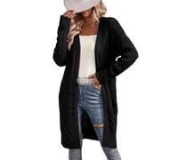 Autumn and winter hot selling solid color long loose cardigan wool sweater knitted women's coat sweater(Black,M)