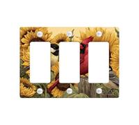 Autumn Birds - Placas de cubierta para interruptor de luz, cardinal rojo brillante y gallineros entre girasoles, placas de pared termoplásticas, tamaño estándar de 3 bandas