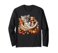 Autumn Cat Graphic For Kitten Mom and Cat Grandma Cute Fall Manga Larga